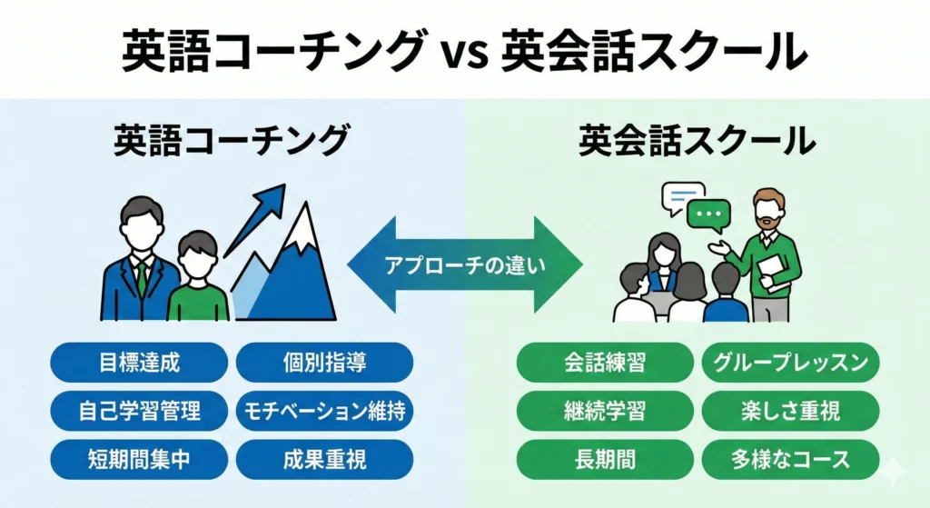 英語コーチングと英会話スクールの違いを比較