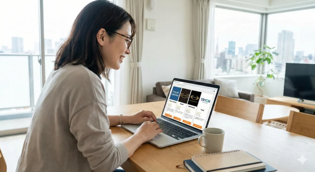英語コーチングサービスを選んでいる様子