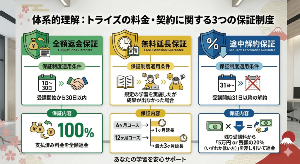 トライズの料金・契約に関する3つの保証制度